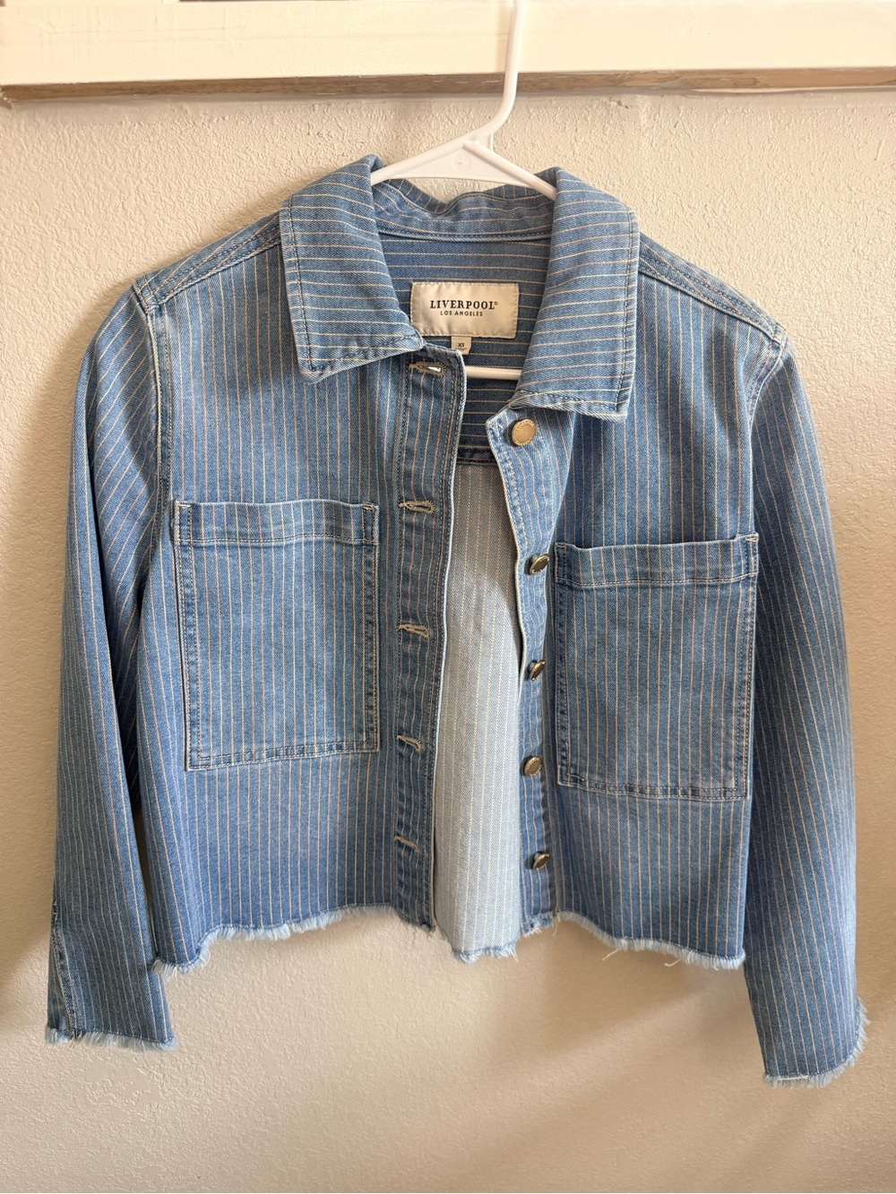 Liverpool Sunset Stripe Pinstripe Cropped Denim Jacket